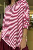 Made in Italy Perfect Breton V Long Sleeve Top Hot Pink - **